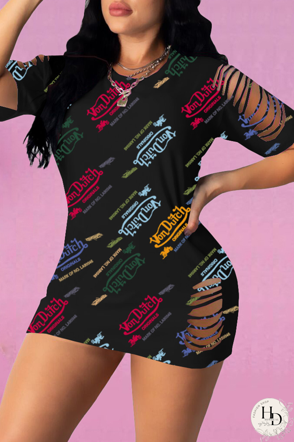 Rose Red Sexy Print Patchwork O Neck Straight Dresses