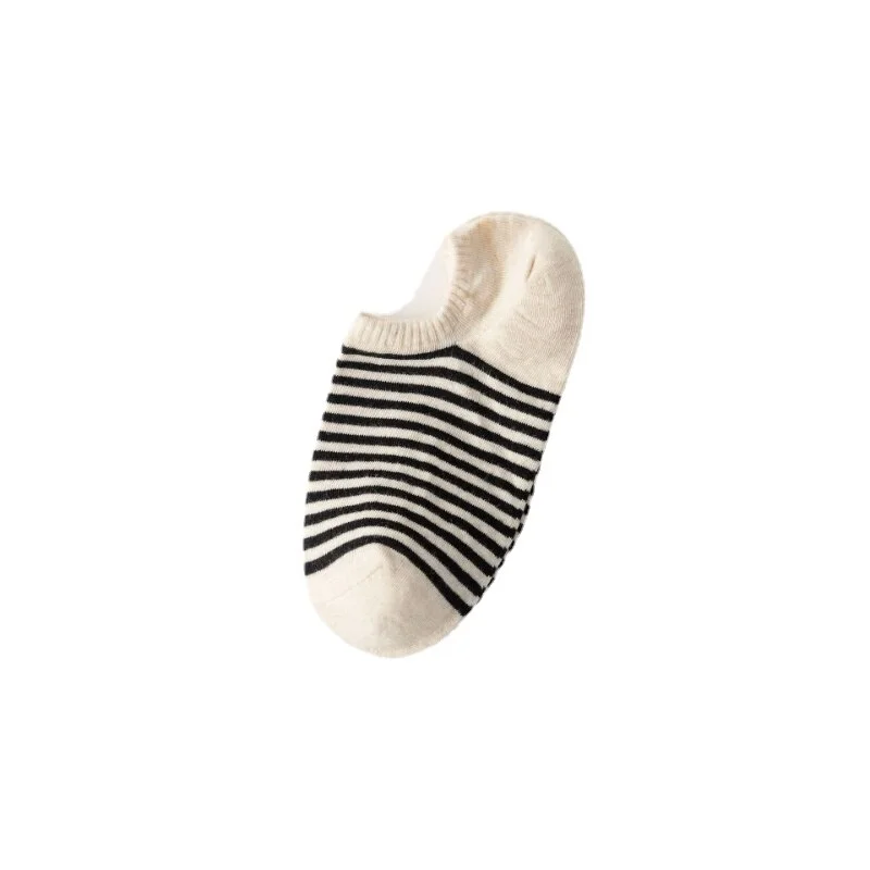 Summer Thin All Cotton Striped with Silicone Anti Drop Heel Invisible Boat Socks