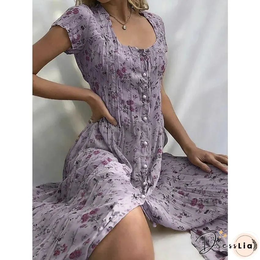 Floral Print Women's Short Sleeve Shift Dress