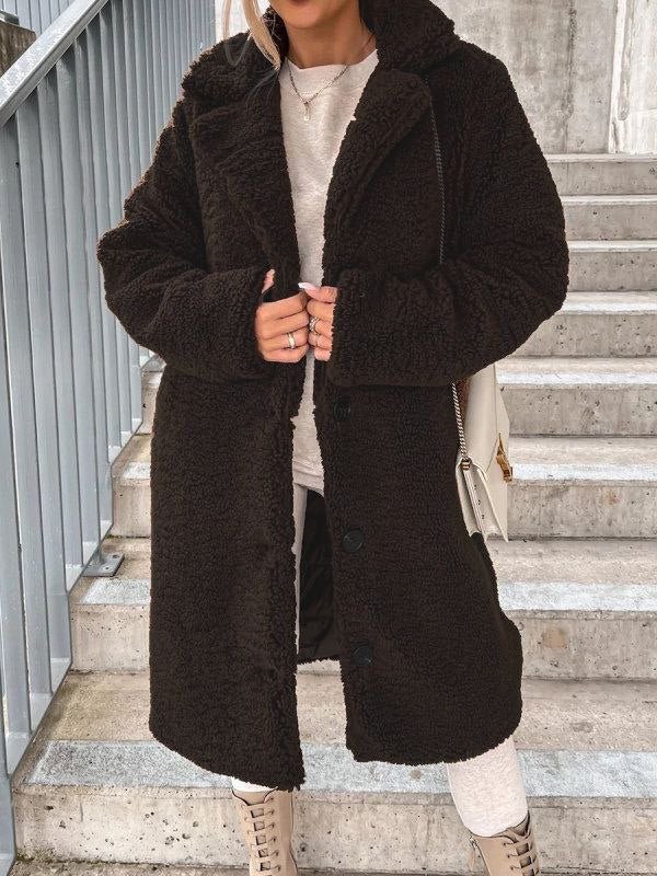 Casual Loose Solid Lamb Wool Single Breasted Coat