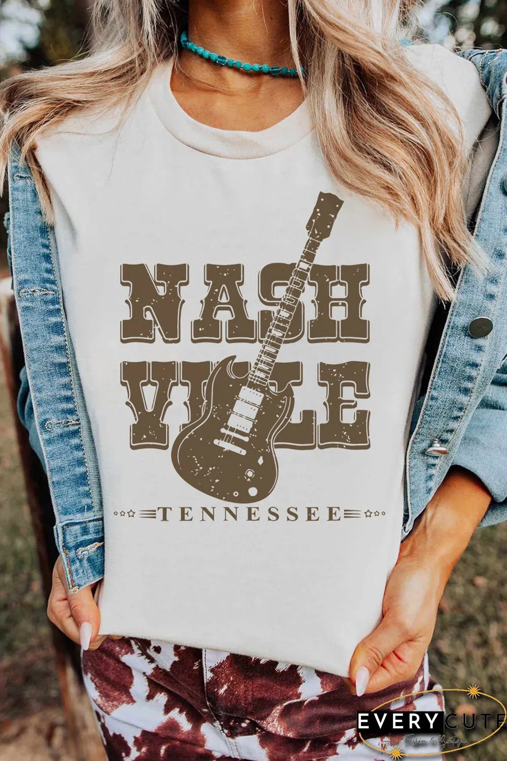 White NASHVILLE Country Music Theme Graphic Tee