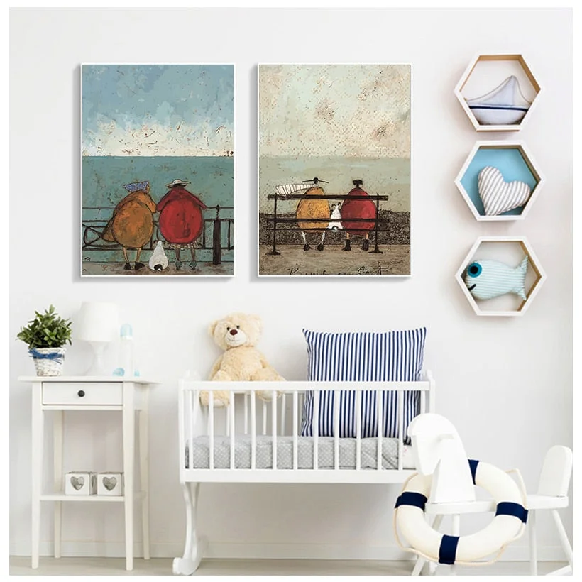 Vintage Nordic Abstract Landscape Love Dogs Pet Canvas Wall Art Paintings Posters and Prints Pictures Living Room Home Decor