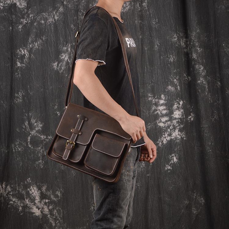 Vintage Handmade Leather Crossbody Messenger Bag