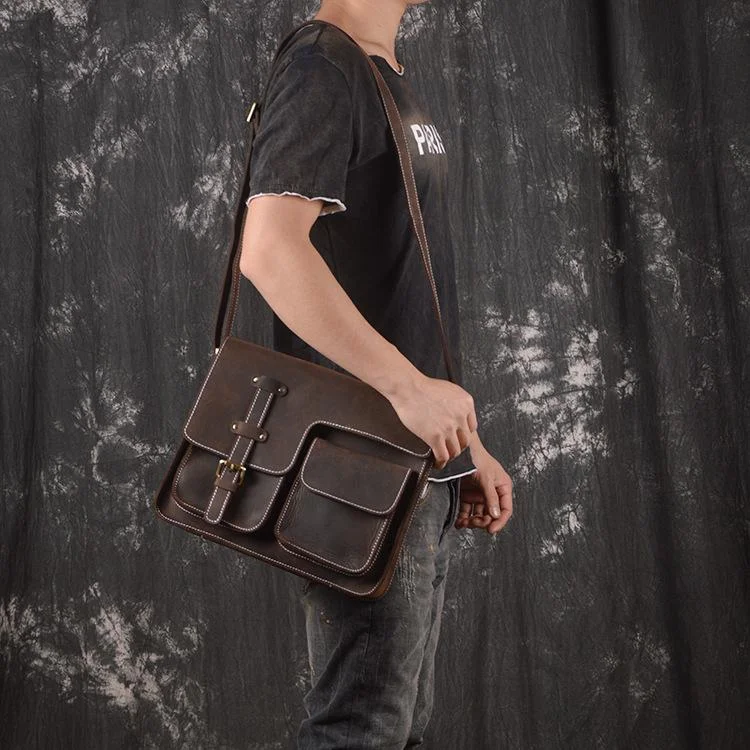 Vintage Handmade Leather Crossbody Messenger Bag