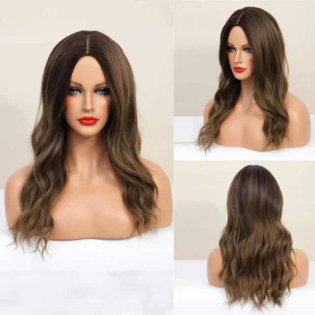 Long Wigs Wavy Hair Brown Color Wigs Daily Style ELCNEPAL