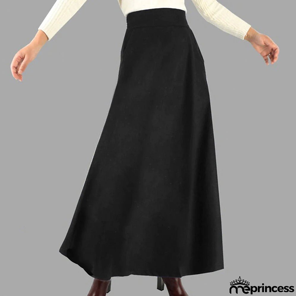 Women's Swing Work Skirts Maxi Skirt Black Wine Red Skirts Pocket Streetwear Basic Casual Office / Career WorkWear M L XL