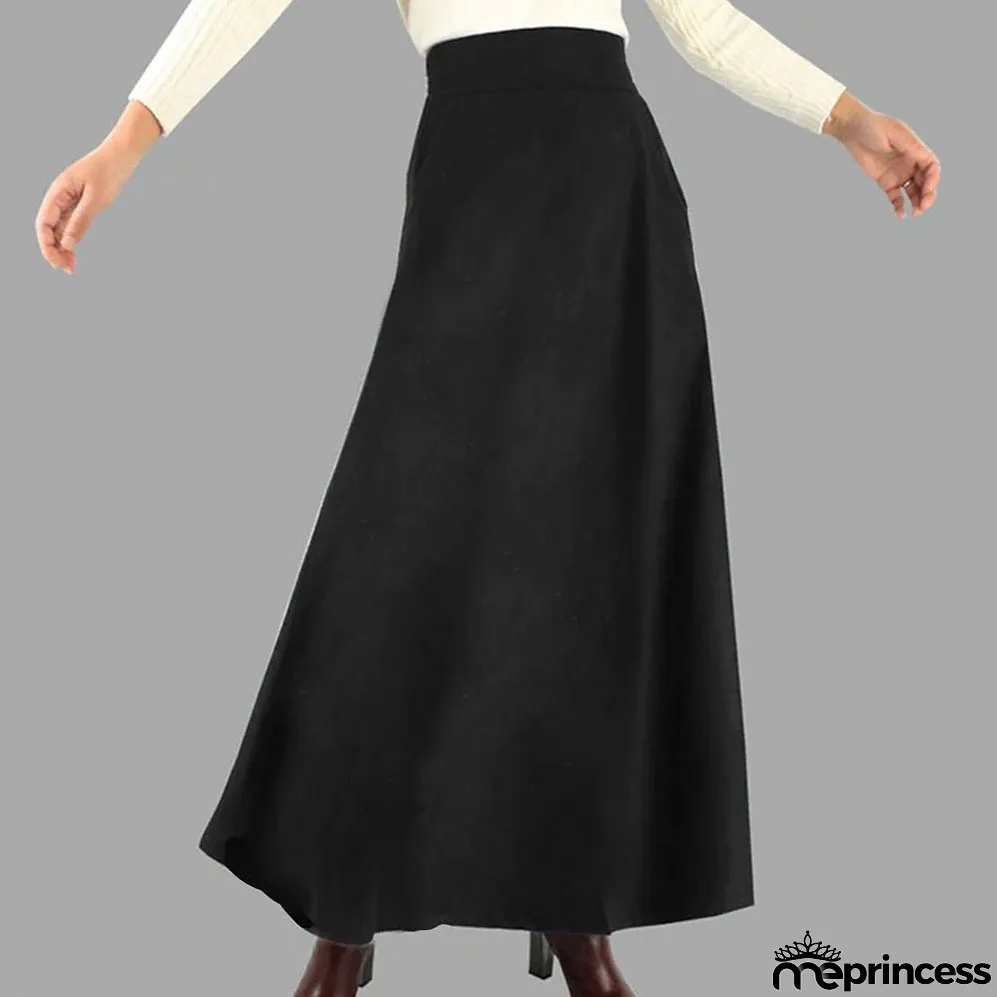 Women's Swing Work Skirts Maxi Skirt Black Wine Red Skirts Pocket Streetwear Basic Casual Office / Career WorkWear M L XL