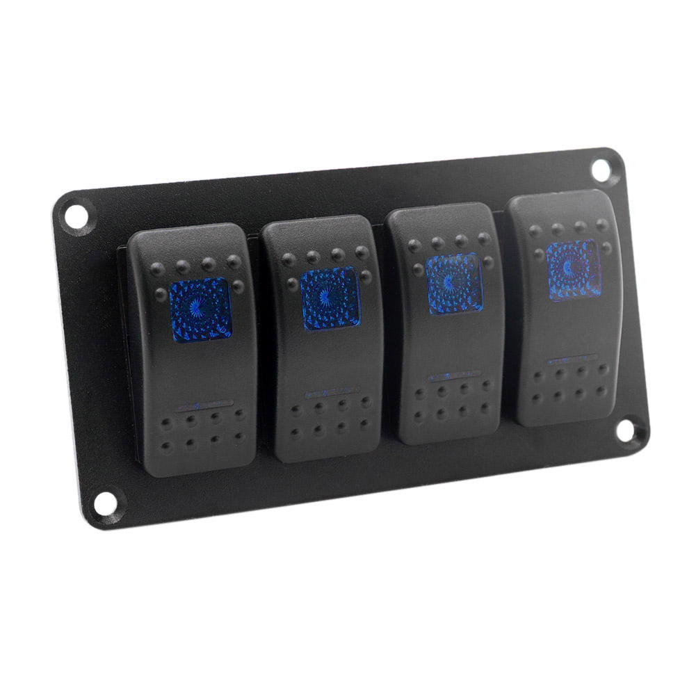 

4 Gang Blue LED 5-Pin On/Off Rocker Switch Panel for Car Boat Yacht 12V 24V, 501 Original