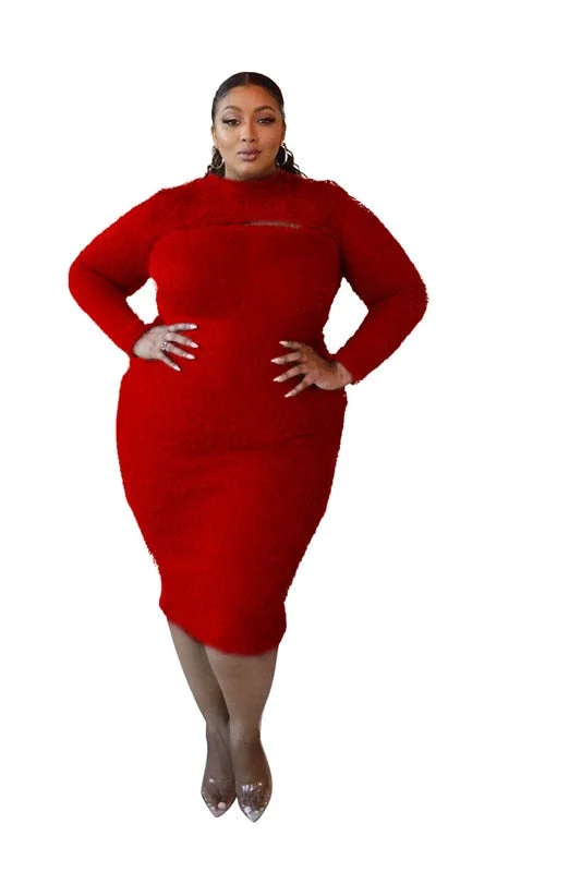 New Plus Size Knit Dresses for Women 2021 Elegant Solid Hollow Out Super Stretchy Maxi Dress High Quality Wholesale Dropshipping