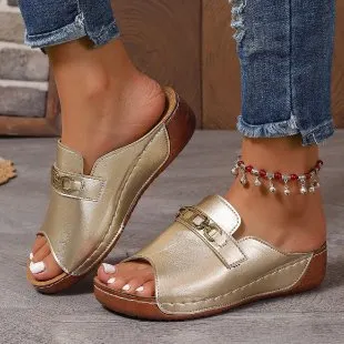 Breakj Breakj New Summer Thick-Bottomed Fish Mouth Slippers Women's Shoes Large-Size Wide Strips Thick-Bottomed Slippers