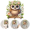 (US Only)Wooden Special Shape Owl 3 Hooks Diamond Painting Hook Rail for Wall Cabinet