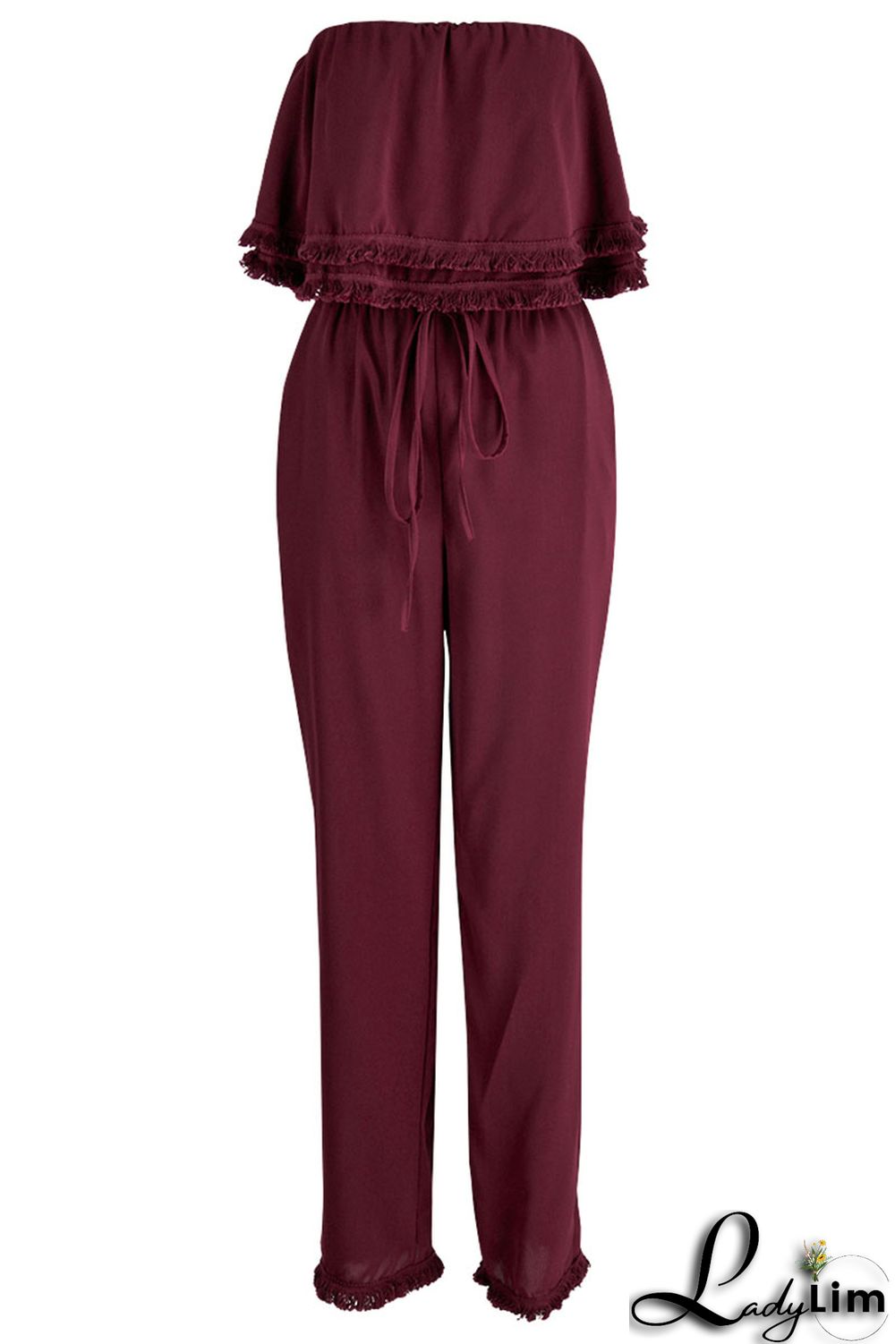 White Casual Solid Patchwork Strapless Straight Jumpsuits
