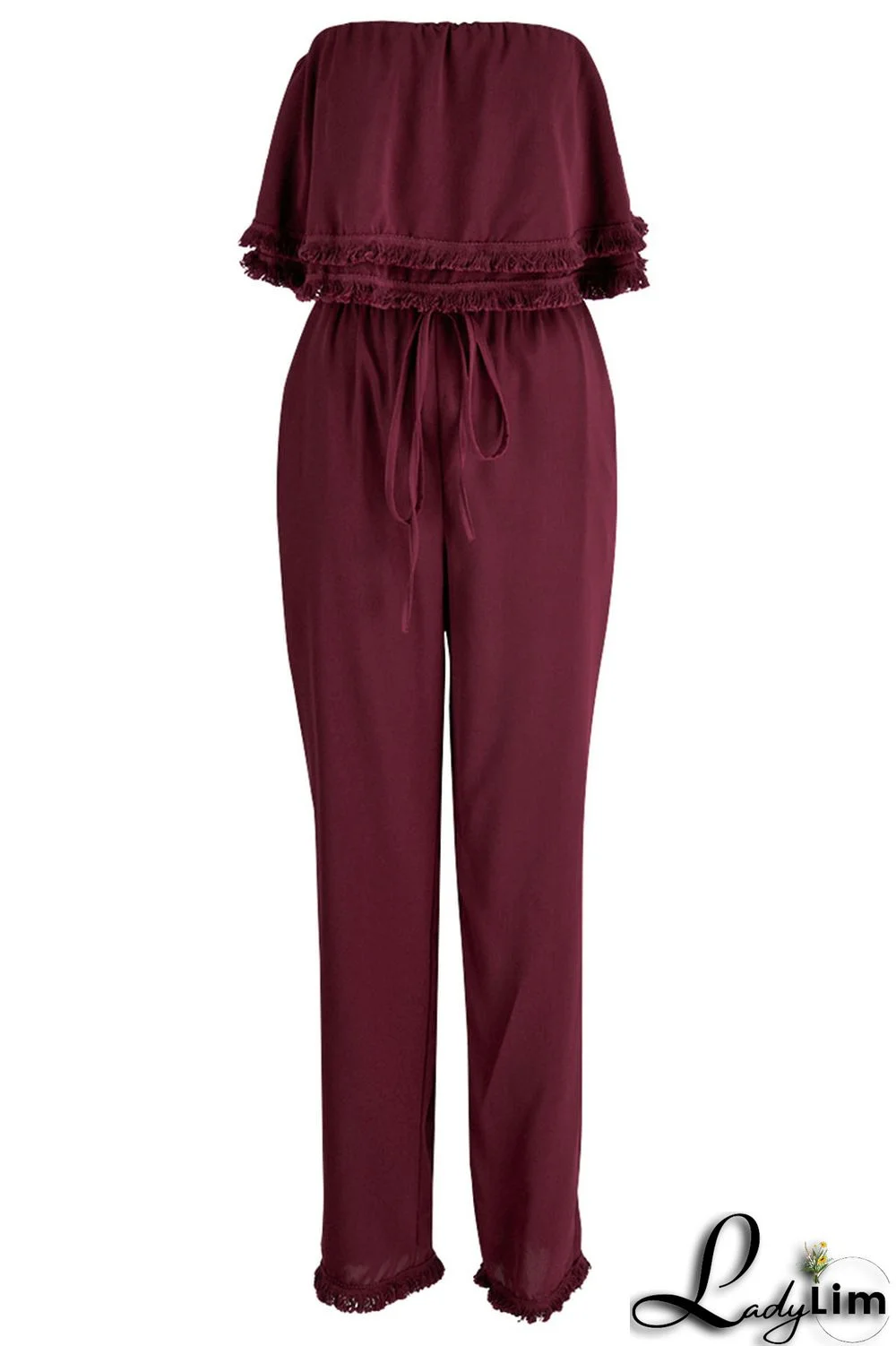 White Casual Solid Patchwork Strapless Straight Jumpsuits