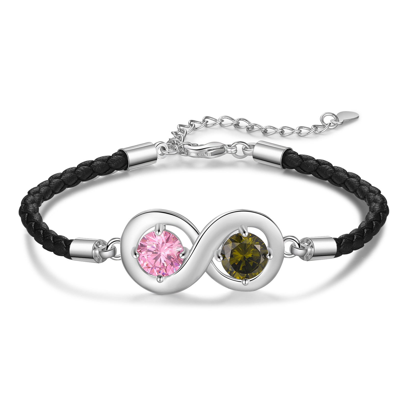 Braccialetto infinito personalizzato con 2 nomi e 2 pietre di nascita regalo per donna