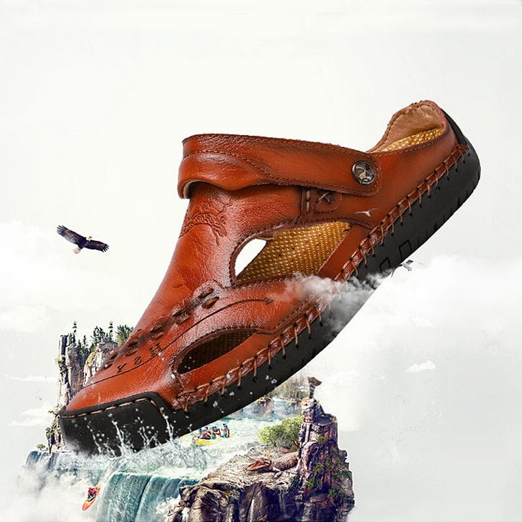 Sursell Men's Casual Breathable Handmade Leather Sandals