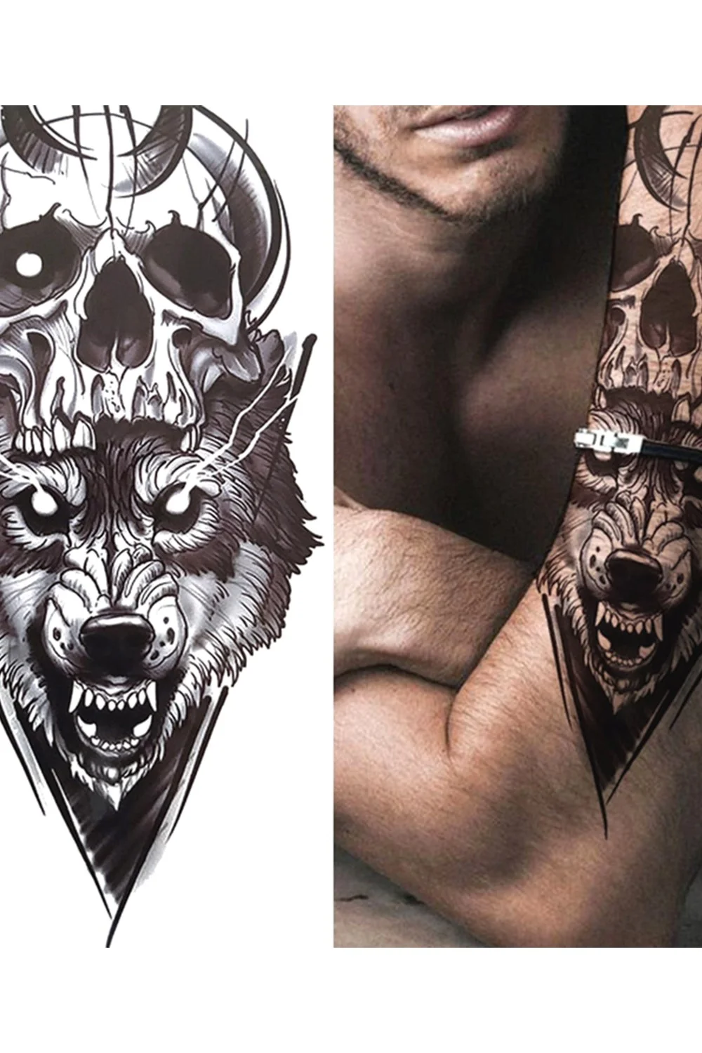  Forest Tattoo Sticker For Men Women Children Tiger Wolf Death Skull Temporary Tattoo Fake Henna Skeleton King Animal Tatoo 921-1
