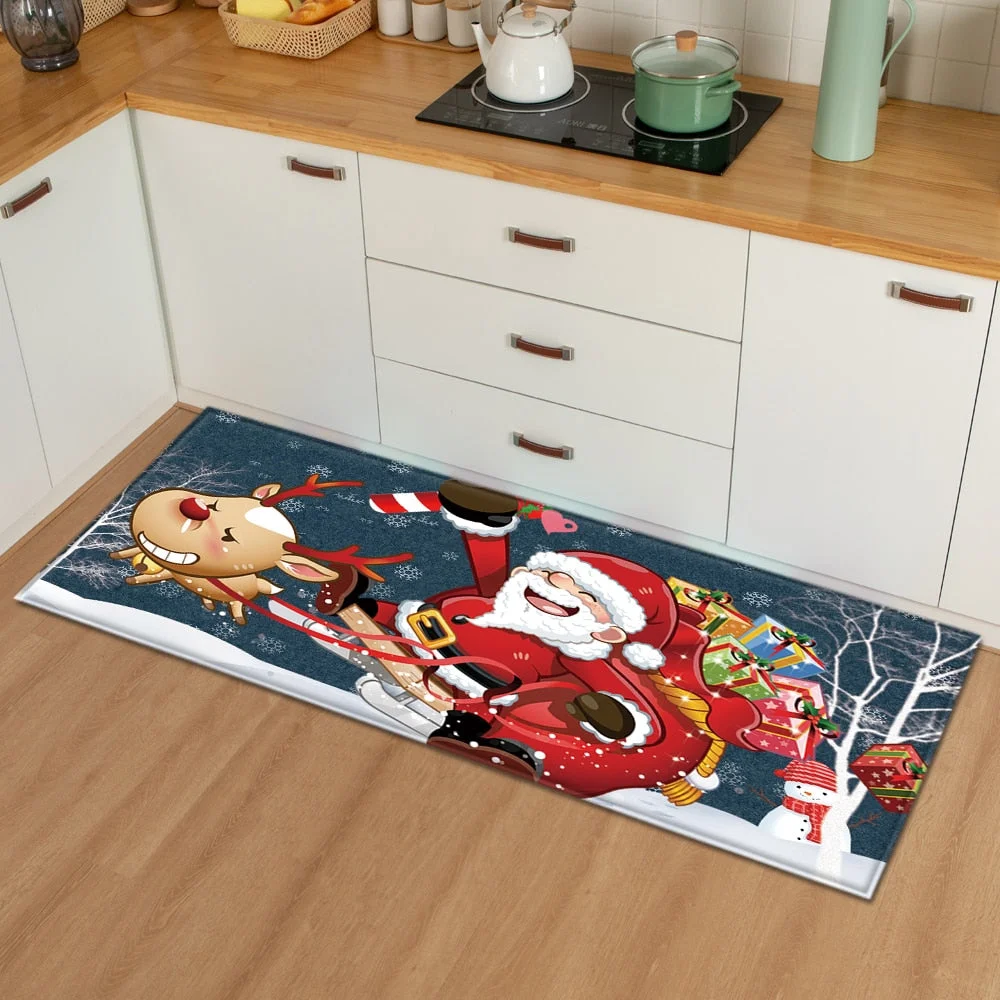 Christmas Kitchen Mat Bedroom Entrance Doormat 3D Pattern Home Floor Decoration Living Room Carpet Bathroom Non-Slip Rug