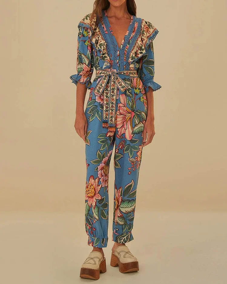 Women's Fashion Printed Loose Jumpsuit