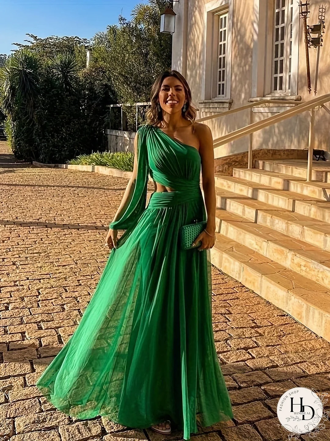 Bold One-Shoulder Ruched Asymmetrical Mesh Party Dress