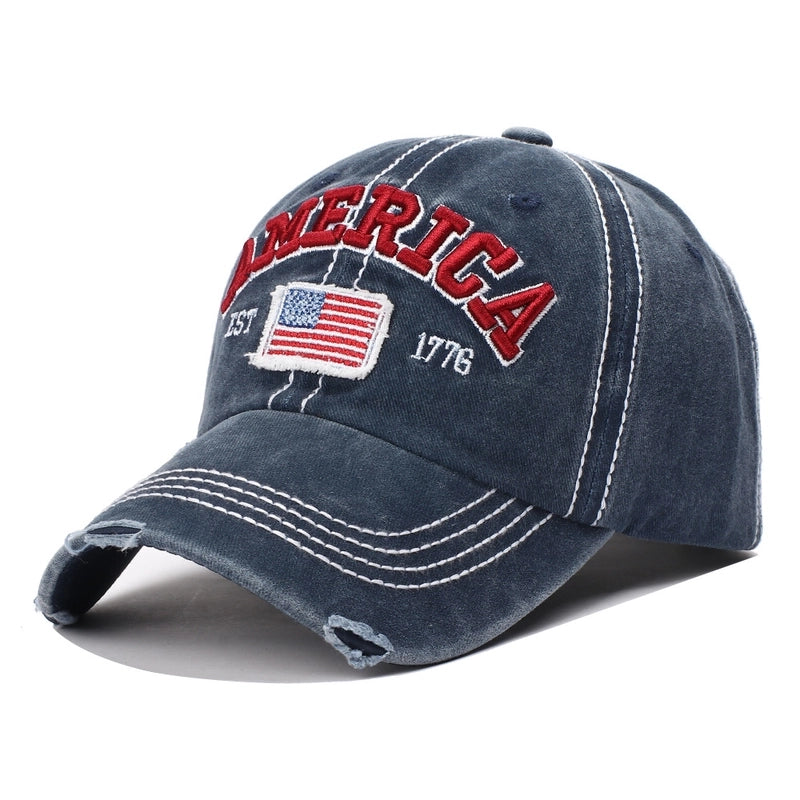 American Flag Letter Baseball Cap Ripped Wash Old Hat Men’s Cap