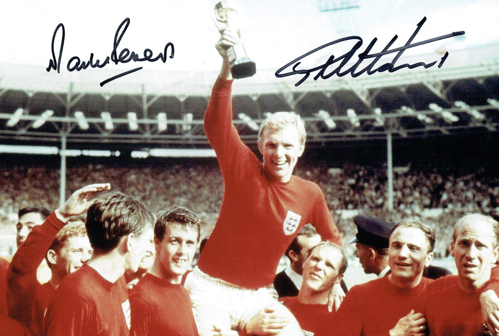 Geoff HURST & Martin PETERS Double Signed 1966 ENGLAND Autograph Photo Poster painting AFTAL COA