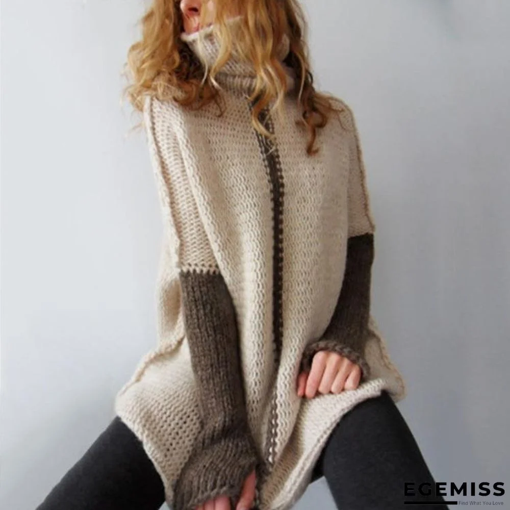 Autumn and Winter Turtleneck Loose Splicing Sweater | EGEMISS