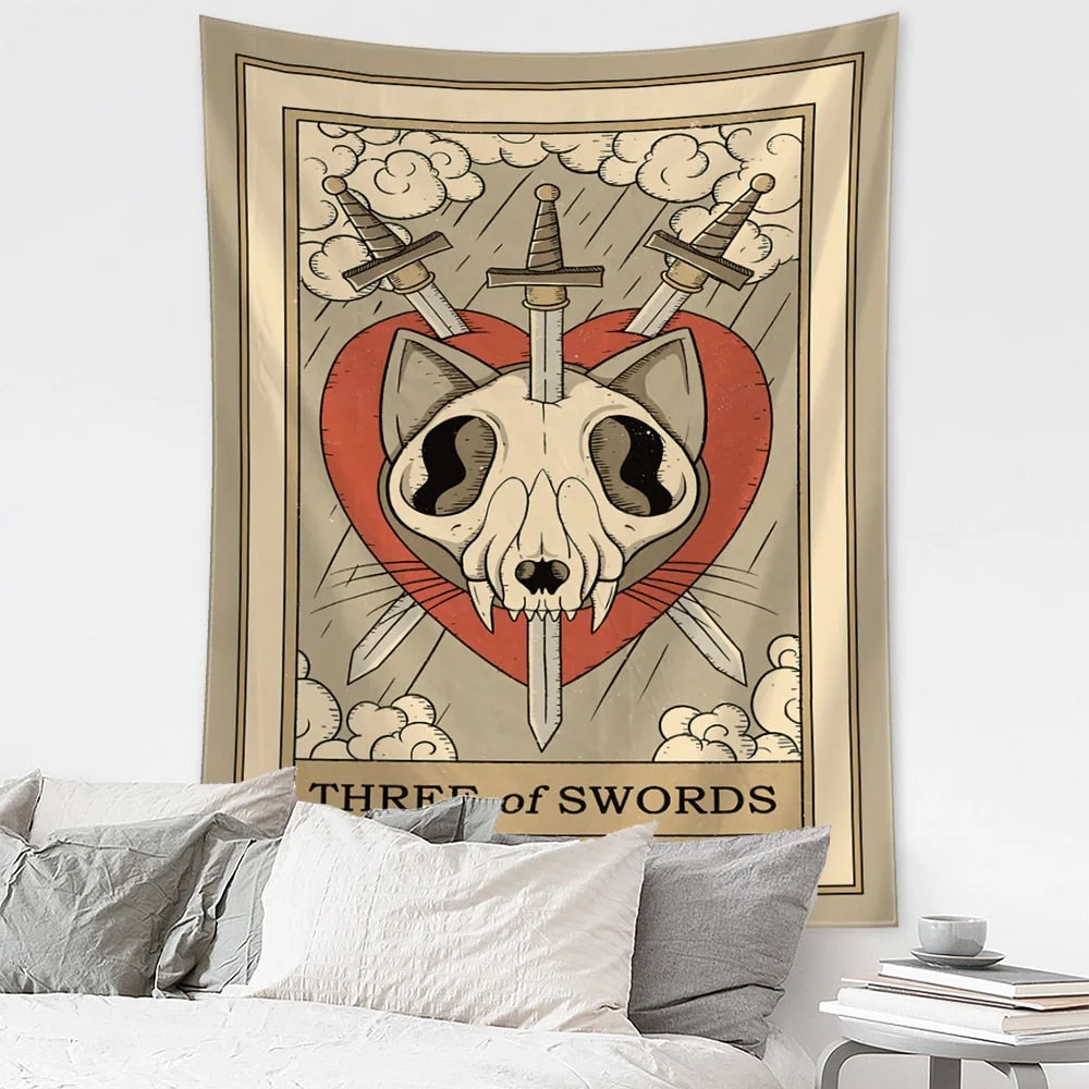 Cartoon Cat Tarot Tapestry Wall Hanging Mysterious Psychedelic Witchcraft Tapiz Hippie Kawaii Home Decor