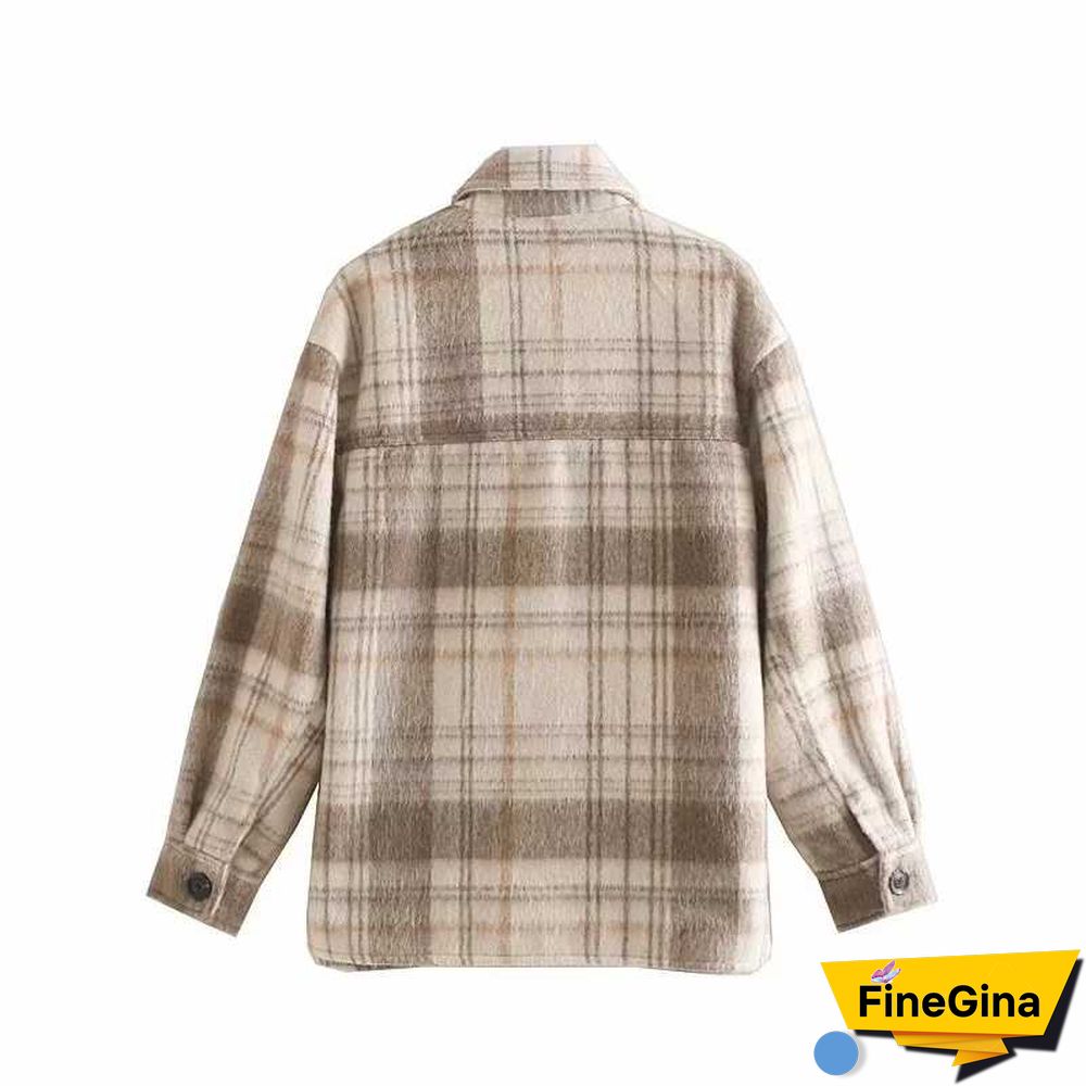 Dyed Pocket Overshirt Check Wool Blend Shirt Jacket