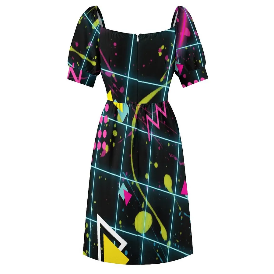 SFNEEWHO 80S 1980S Retro Vintage Grunge Fashion Design Dress Women Boho  High Waist Flared Puff Sleeve Cute Sweetheart Midi Dress
