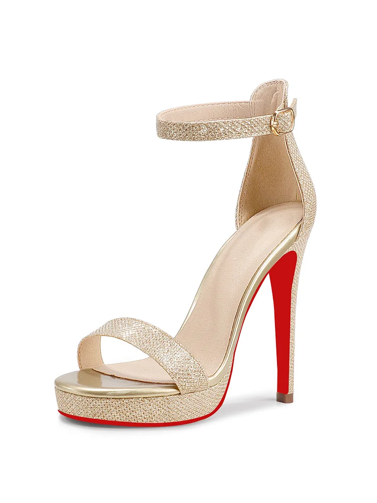 125mm Women's  Stiletto High Heel Sandals Platform Open Toe Ankle Strap Dress Shoes  Bride Ladies Wedding Party Red Bottom Pumps