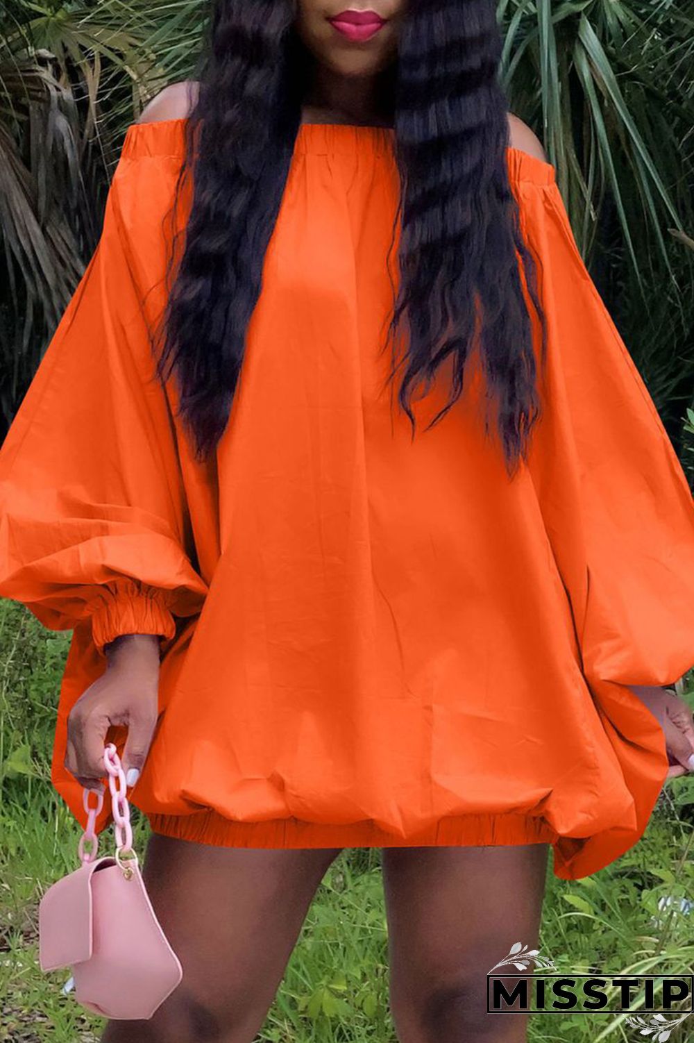 Pink Sexy Casual Solid Backless Off the Shoulder Long Sleeve Dresses