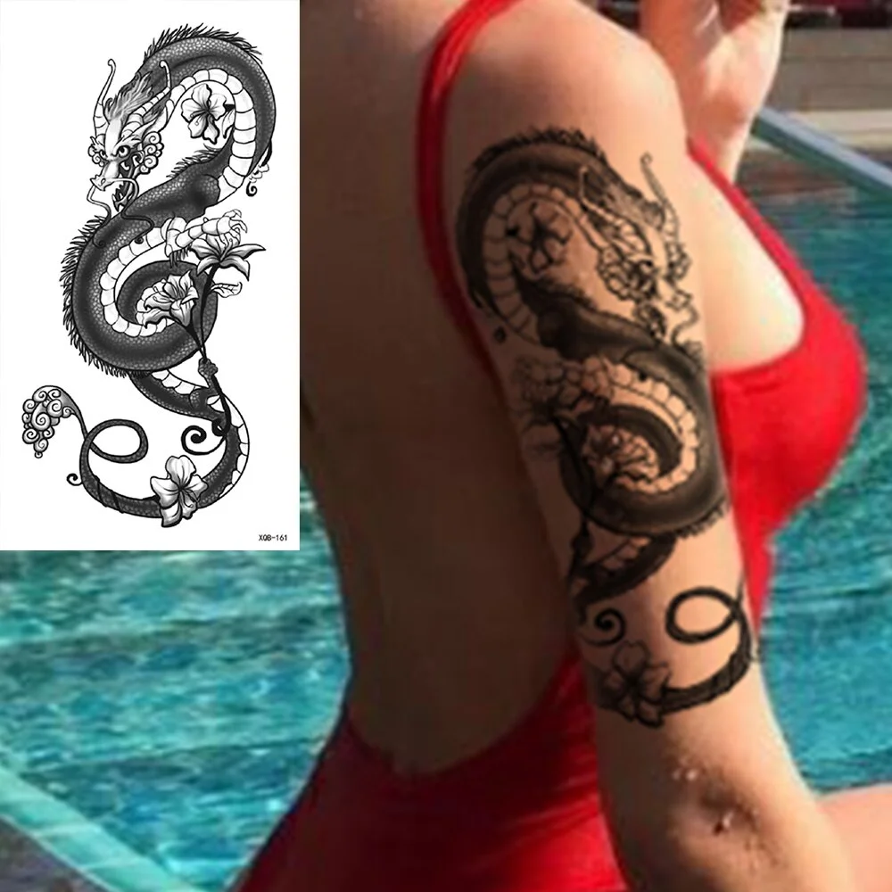 Waterproof Temporary Tattoo Sticker Snake Dragon Rose Flower Flash Tattoos Eagle Skull Body Art Arm Fake Sleeve Tatoo Women Men