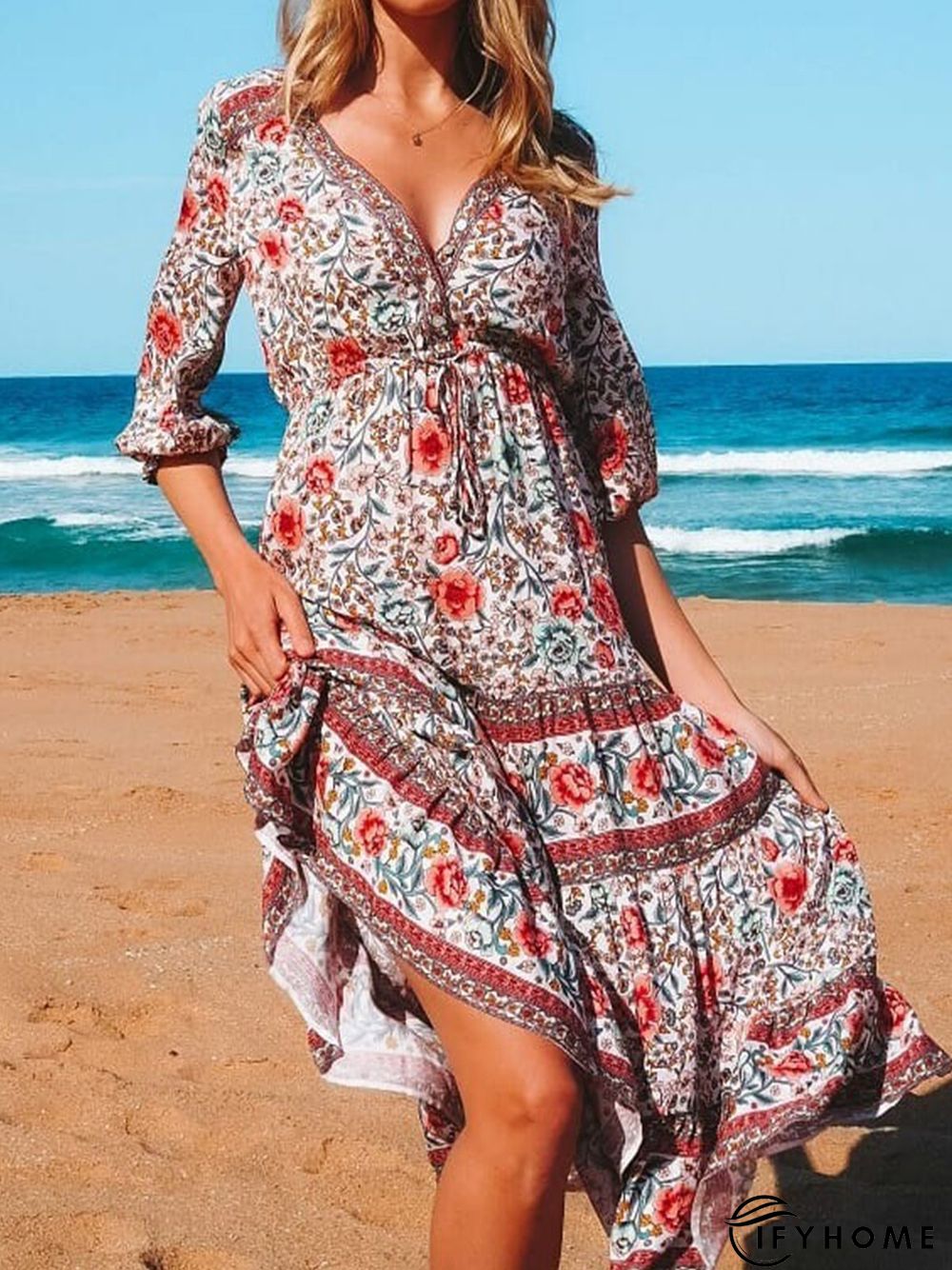 Floral V Neck Vacation Dress | IFYHOME