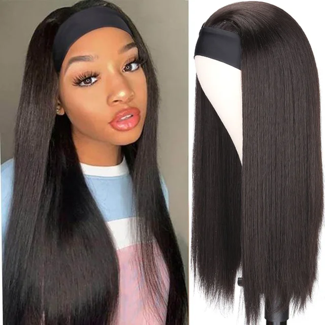 Headband Wigs Black Long Straight Hair ELCNEPAL