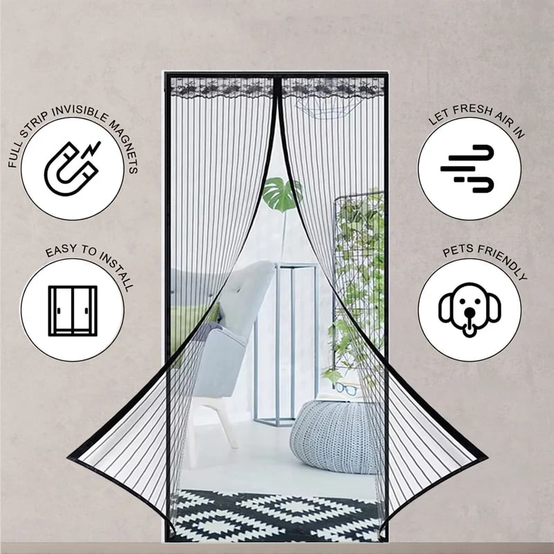 Decorative lace trim magnetic screen door