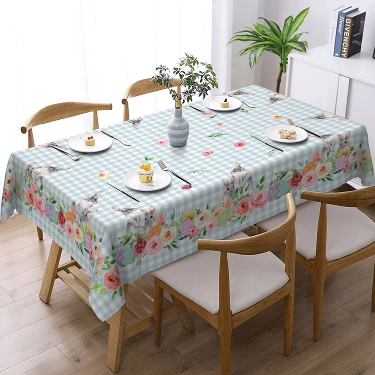 Easter Rabbit Flower Rectangle Tablescloth Wedding Decoration Waterproof Tablecloths for Kitchen Dining Table Cover Party Decor
