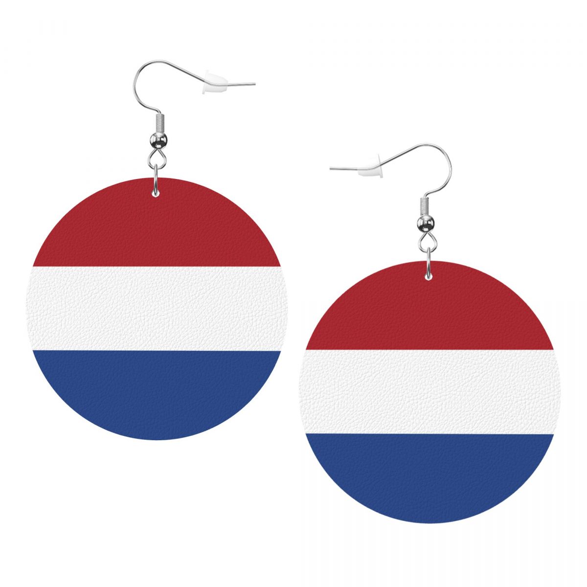 Netherlands Flag Leather Circle Dangle Earrings
