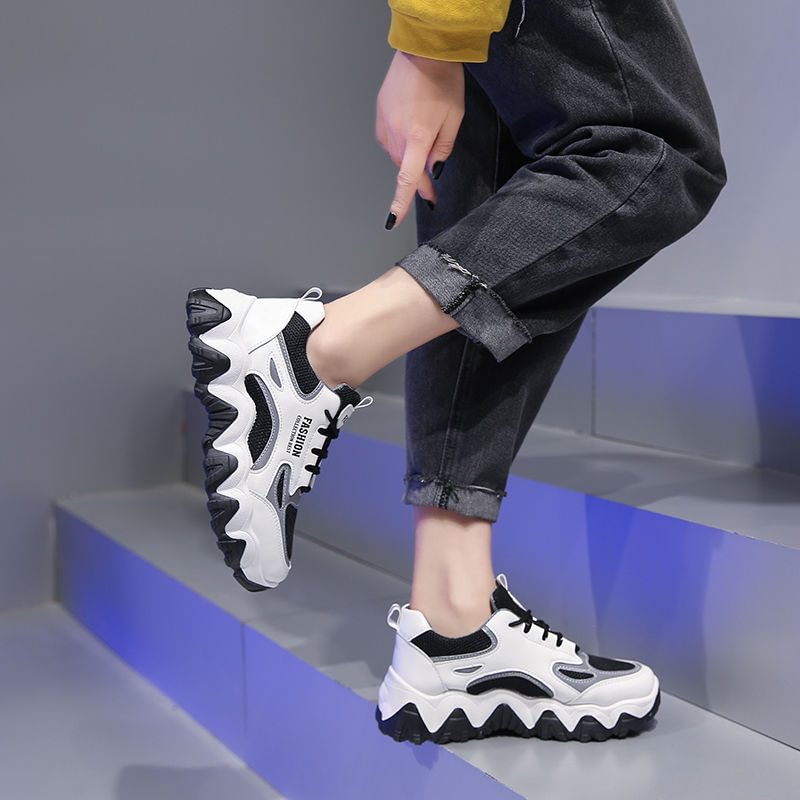 Women Chunky Sneakers Vulcanize Shoes Korean Fashion New Female Black White Platform Thick Sole Running Casual Shoe Woman 5cm