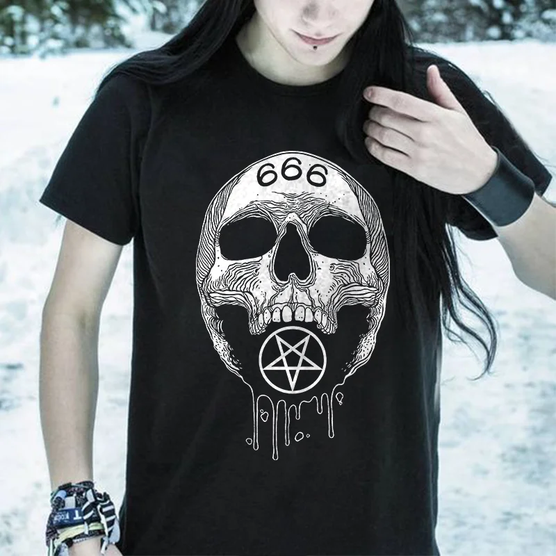 666 Skull Pentagram Printed Women's T-shirt -  