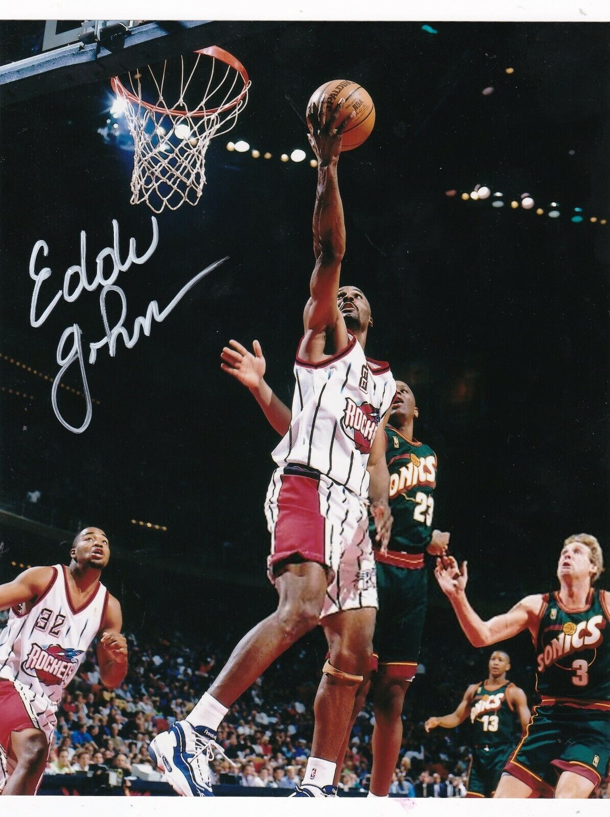 EDDIE JOHNSON HOUSTON ROCKETS ACTION SIGNED 8x10 Photo Poster painting