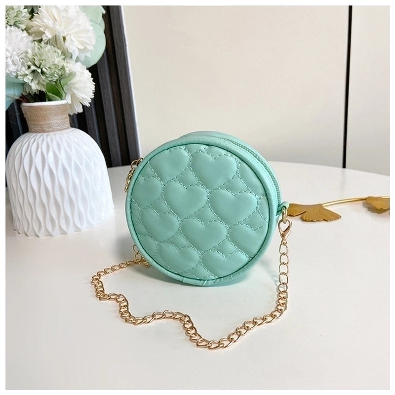 Kid’s Pu Leather Heart Shape Cute Round Zipper Crossbody Bag