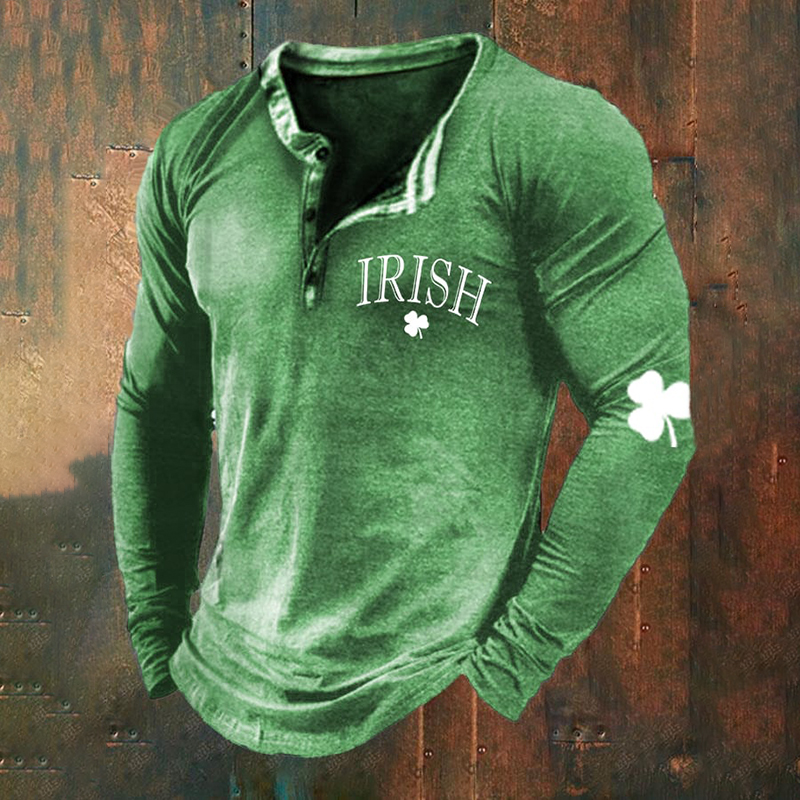 Men'S St. Patrick'S Day Henley Collar Long Sleeve T-Shirt wearshes