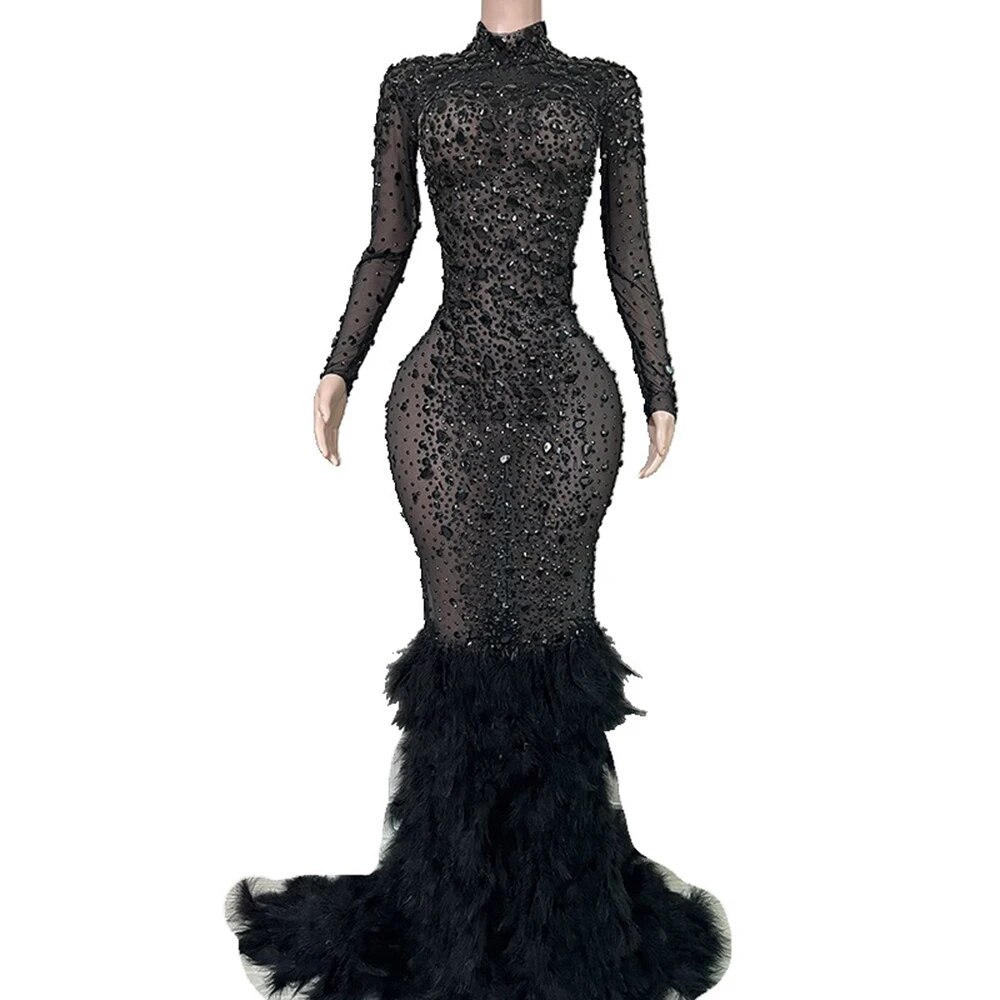 Feather Costume Nightclub Dance Performance Wedding Party Dress Formal Grand Banquet Dresses