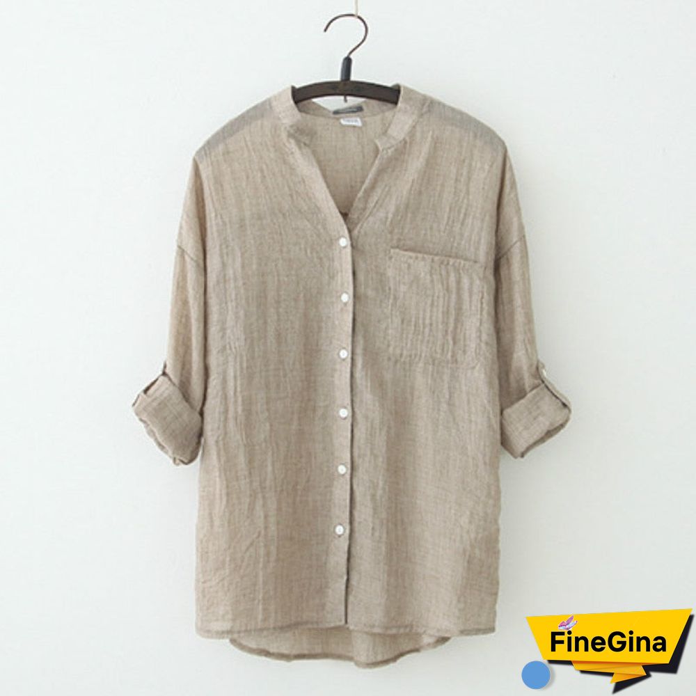 Casual Loose Womens Tops and Blouses Harajuku Plus Size Top White Blouse Shirt Sun Protection Cotton Linen V Neck Shirts Blusas