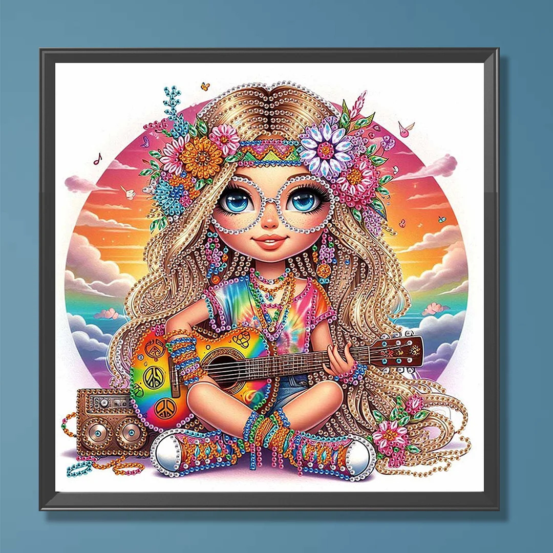Diamond Painting - Partial Special Shaped Drill - Hippie Girl(Canvas|30x30cm)