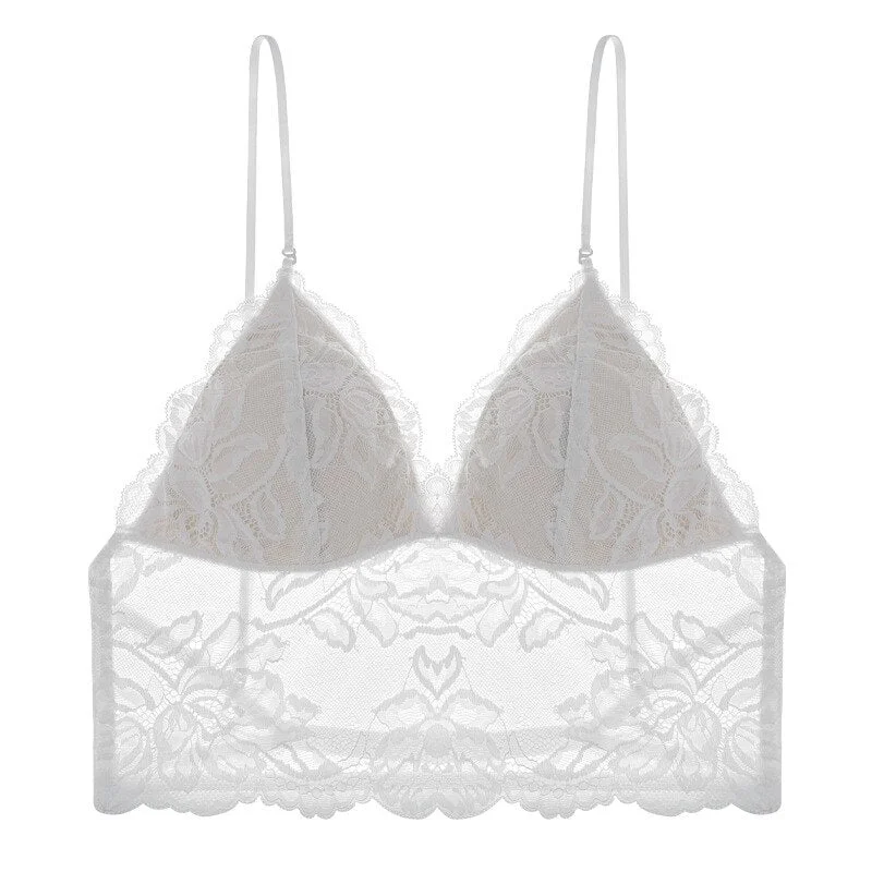 Meet'r Women Bralette French Style Lace Bra Backless Sexy Deep V Wireless Underwear Seamless Solid Color Beauty Back Underwear