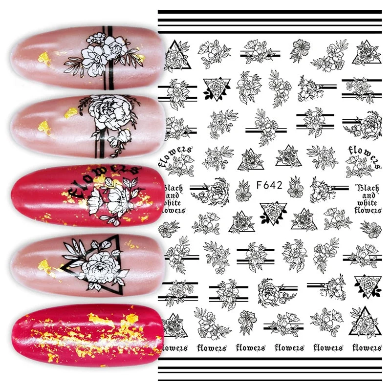 1PC Love Heart Designs 3D Nail Sticker Valentines's Day Black Red Transfer Decals Slider Gifts For Nails Decoration Manicures-Nail Inspo