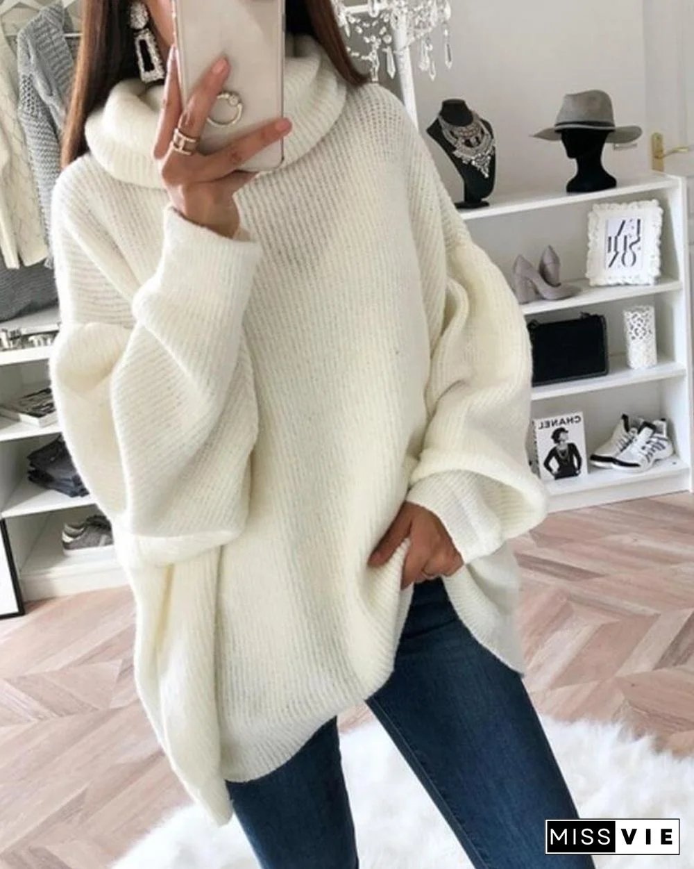 High Neck Long Sleeve Knit Sweater