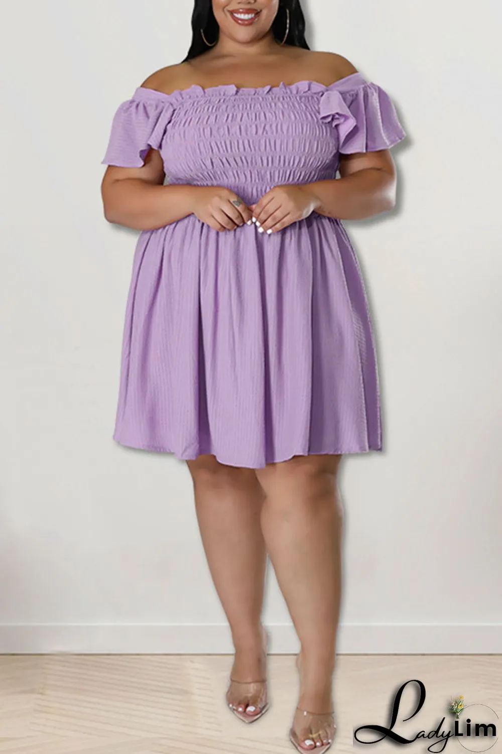 Pink Casual Sweet Solid Patchwork Fold Off the Shoulder A Line Plus Size Dresses
