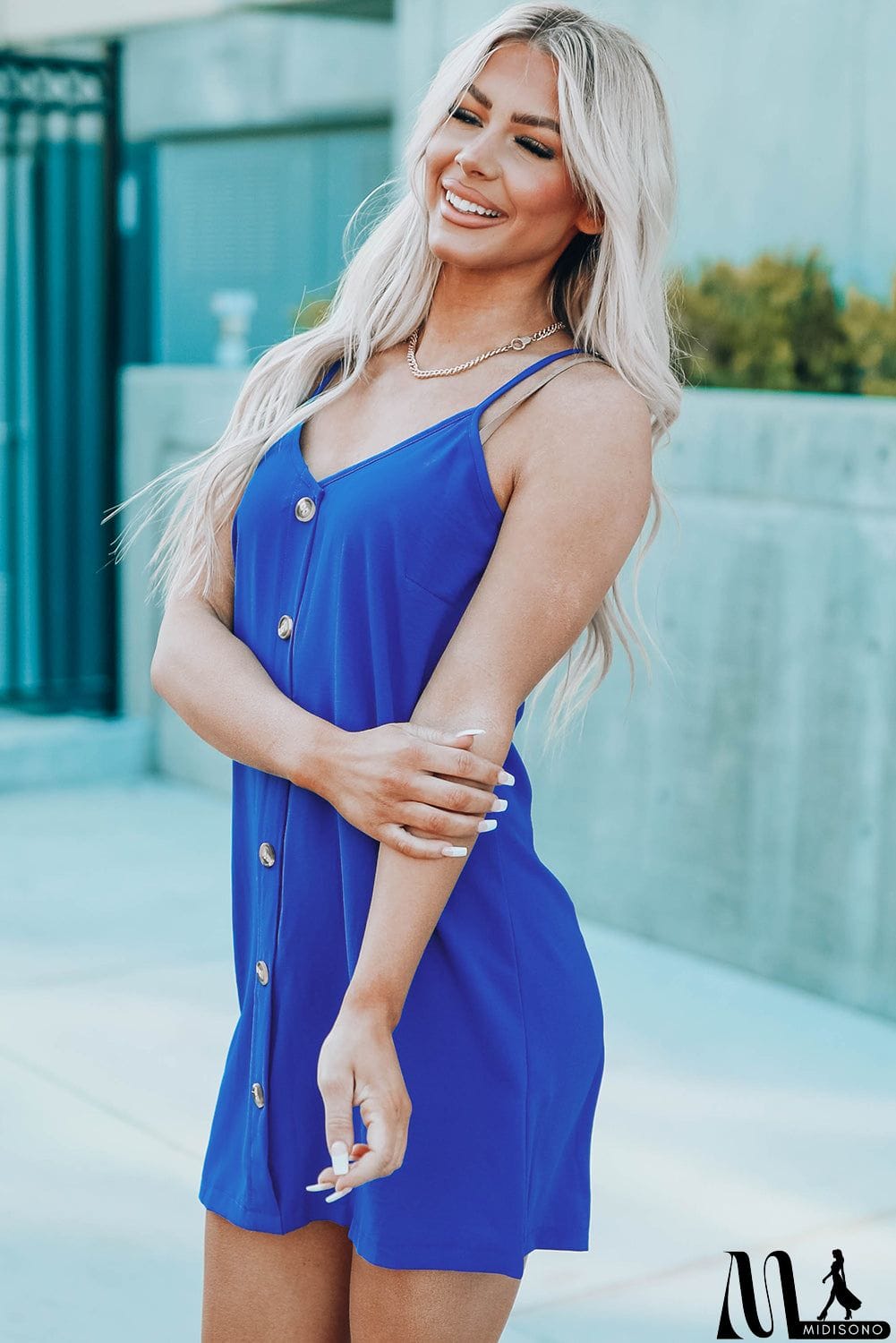 MidiSono - Buttoned Spaghetti Strap Dress